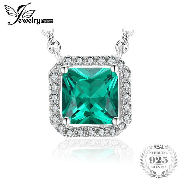 

jewelrypalace square 1.2ct created emerald 100% 925 sterling silver pendant necklace 45cm fashion fine jewelry big promotion