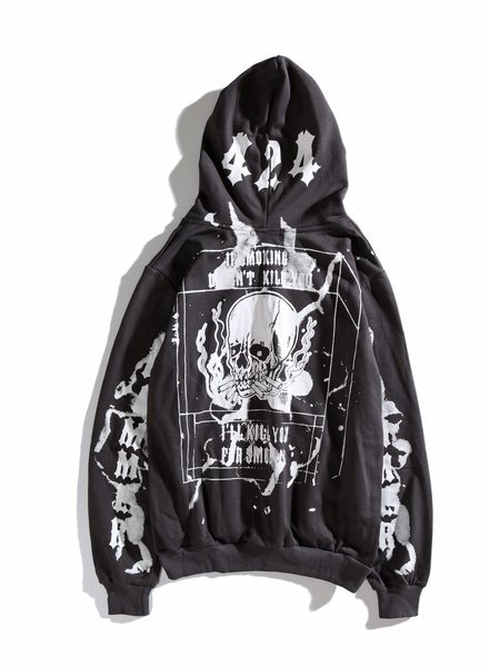 

424 Skull Graffiti Printed Mens Casual Hoodies Male Designer Hooded Sweatshirts Hip Hop High Street Pullover