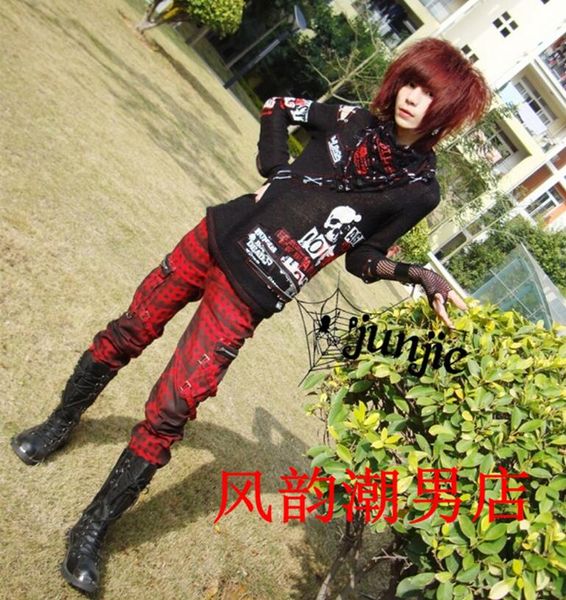 

2017 new men's clothing fashion gothic punk trousers non-mainstream personality rivet straight pants male singer stage costumes, Black