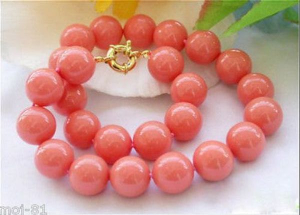 

genuine 10mm south sea coral color shell pearl round beads necklace 18'', Silver