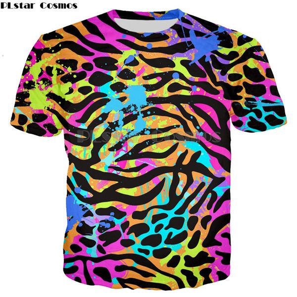 

plstar cosmos colorful paint tshirt womens fashion t-shirt women 3d print stripe zebra muster t shirt o-neck tees summer, White