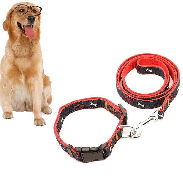 

price pet supplies dog cat leash collar set bones patterns jeans cloth fashion pet dog collars dog leashes
