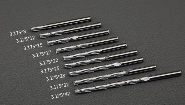 Бесплатная доставка Высокое качество 10PCS 3.175x17mm Double Flute Спиральная фрезерная резка CNC Гравировка Маршрутизатор Биты Дерево Акриловая дрель