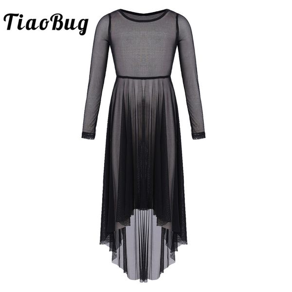 

tiaobug girl mesh high-low hem dress for celebration of spirit praise lyrical ballet contemporary dance costumes kids dance wear, Black;red