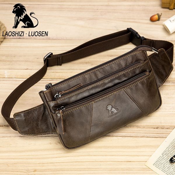 

laoshizi luosen new men waist bag for phone genuine leather casual small men's bag purse fanny pack belt motorcyclist bags pouch