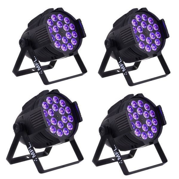 MFL Upgrade 18 Stück * 18 W (6 in 1) RGBWA + UV 6/10 CH LED-Par-Can-DJ-Bar-Beleuchtung Bühnen-Par-Licht für Konzert-Churth-Partys (4er-Pack)