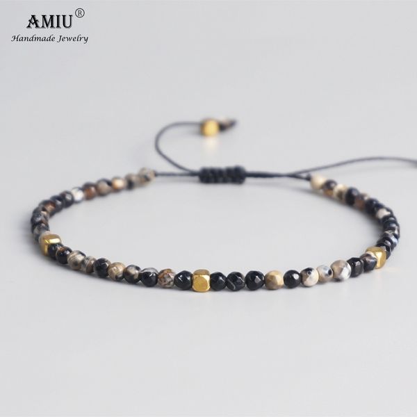 

amiu 3mm natural stone beads tibetan stone beads stretch bracelet for men women yoga chakra crystal bead bracelets, Black