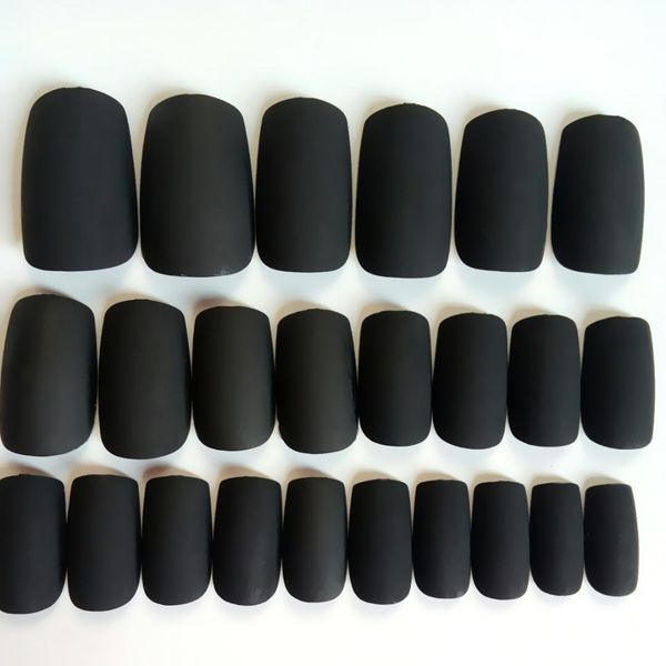 

24pcs fashion black fake nail matte surface acrylic false nails diy nail art full cover manicure tools z192, Red;gold