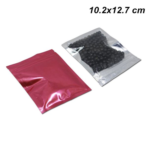 10.2x12.7cm розовая алюминиевая фольга передние прозрачные упаковочные мешки для выпечки продуктов питания Майларовая фольга молния замок упаковки для хранения пищевых продуктов мешки