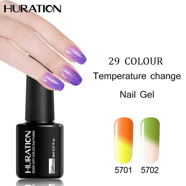 

huration 8ml temperature changing nail gel polish soak off lucky 29 color led uv design change primer gel varnish art diy nail, Red;pink