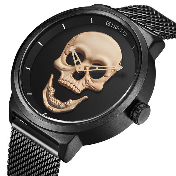 

new skull watch for with 3d punk brand skeleton creative luxury gothic wrist watches watches men clock reloj hombre mens box rgbnm, Slivery;brown