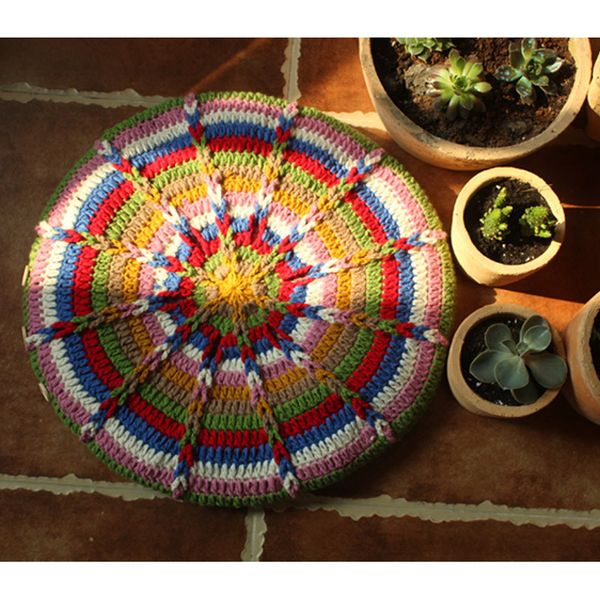 Original Handmade Crochet Sofa Seat Cushion Diy Round Garden