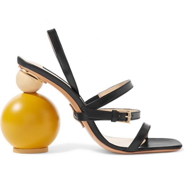 

summer asymmetrical ball round high heel sandals woman open toe strange high heel shoes women runway gladiator sandals, Black