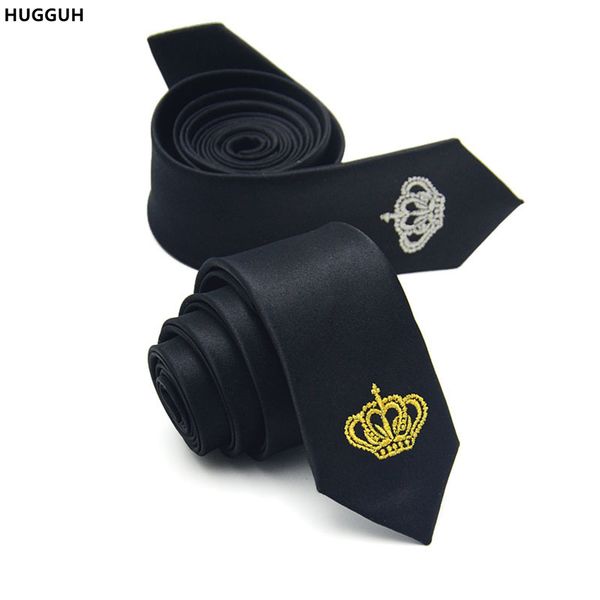 

brand new mens tie for business wedding accessories black necktie crown embroidery pattern korean style skinny tie t172206, Black;blue