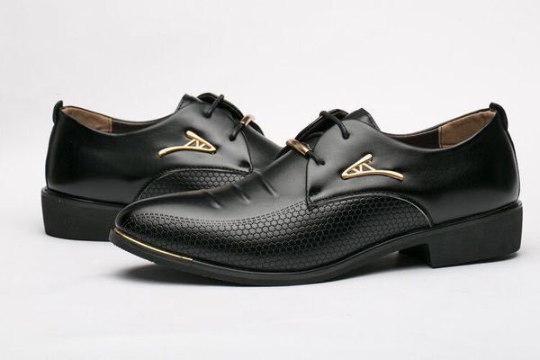 

new style real leather lace up dress shoes men italy style crocodile pattern pleated formal derby shoes size 38-48, Black