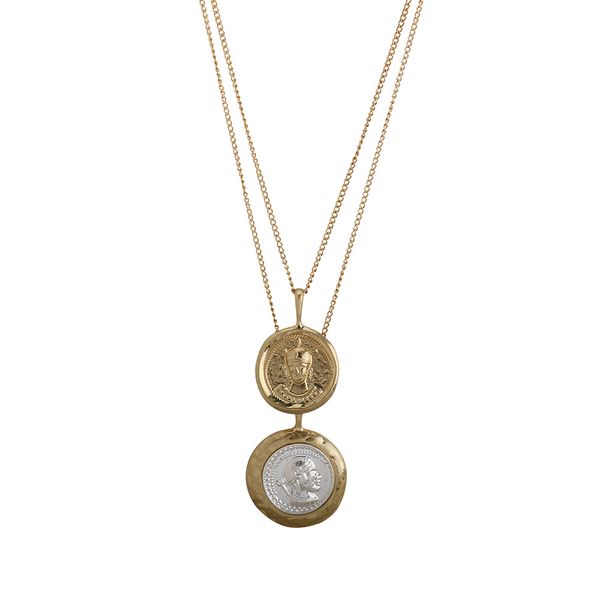 

fashion 2018 vintage gold color double laye necklace double round personage pendant ancient coins necklaces gift for women, Silver