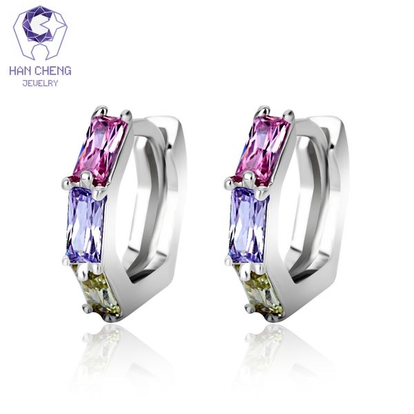 

whole salehancheng new fashion luxury silver geometric round zircon gem stone circle small hoop earrings for women jewelry brincos bijoux, Golden;silver