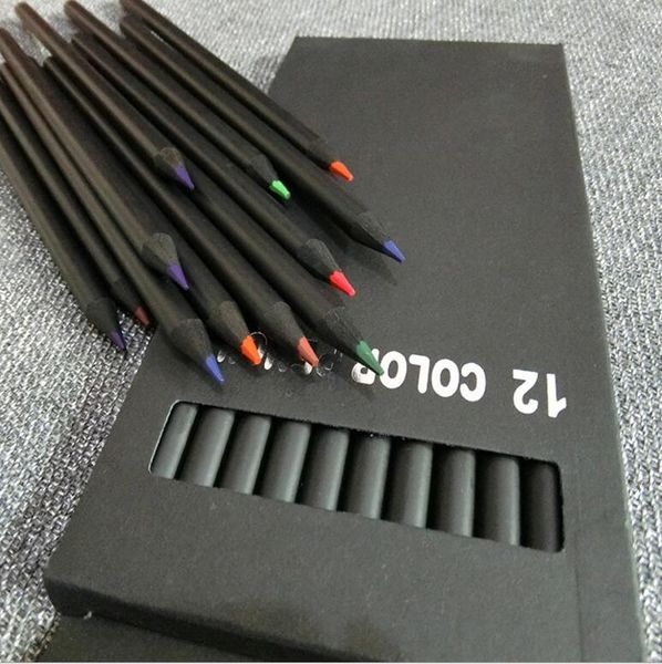 12 colori Matite colorate in legno nero Penne di piombo colorate in legno per bambini schizzo matita colorata strumento di disegno per bambini regalo di compleanno per bambini