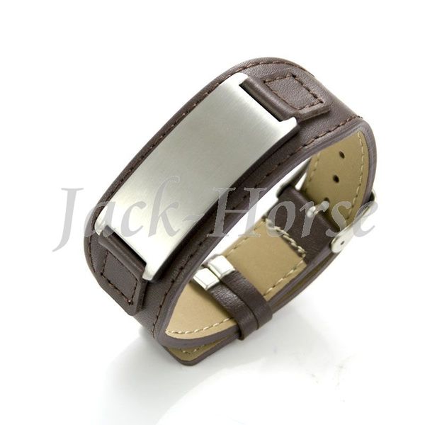 

genuine leather bracelet stainless steel mens leather cuff bracelet, Golden;silver