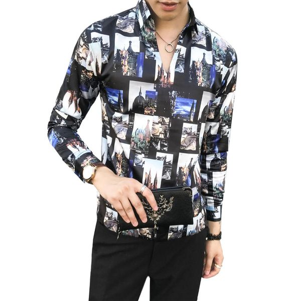 

loldeal mens pullover printed shirts fashion loose chemise camisas para hombre streetwear floral shirts club outfits autumn, White;black