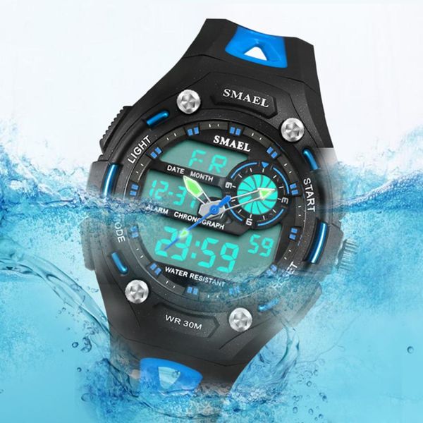 

smael analog-digital watch men sports 30m professional waterproof quartz large dial hours wristwatches 2018 new fashion, Slivery;brown