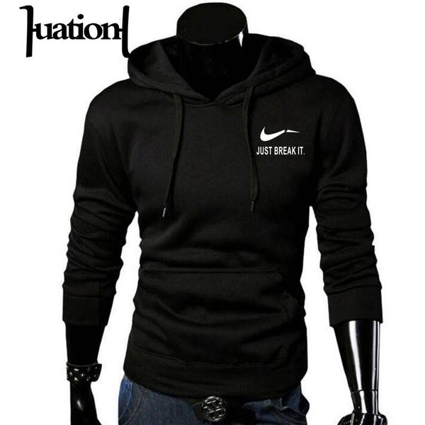 

huation 2018 men just break it print sportswear hoodies mens tracksuit sweatshirt fleece hoodie male pullover moleton masculino, Black