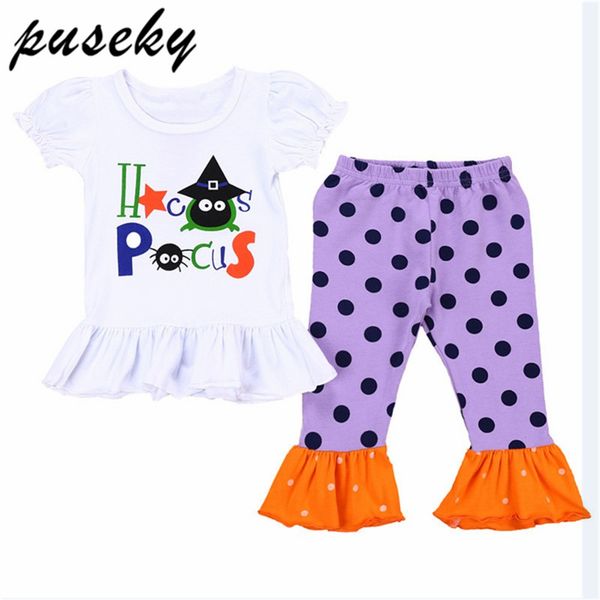

halloween kids girls clothes sets girls t-shirts collocation ruffle polka dot frilled leggings girl pants baby outfits boutique, White