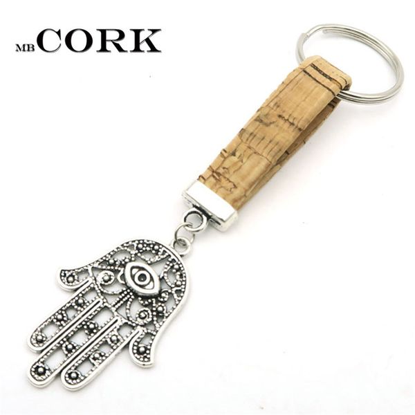 

natural cork antique sliver hand of fatima handmade cork keychain original handmade porta chaves i-027, Silver