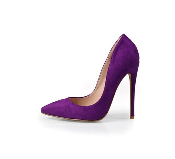 

real p genuine leather lady purple suede point toe lady high heel shoes pump size 33-43 ladies heels wedding 12cm 10cm 8cm, Black