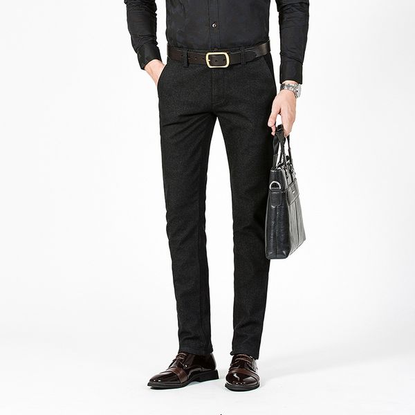 

spring summer men pants 80% cotton lightweight stretch skinny men smart casual pants straight solid slim male trousers pleated, Black