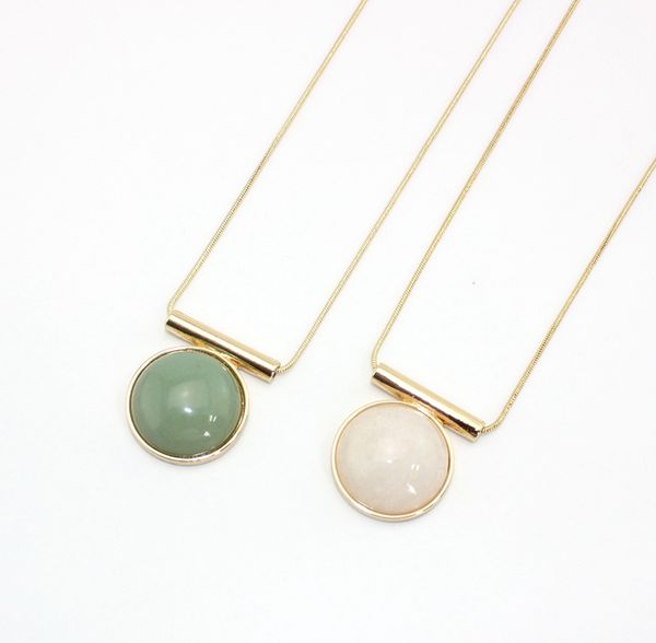 

fashion circle green quartz necklace rectangle natural stone gold plated bohemian necklace for women jewelry, Silver