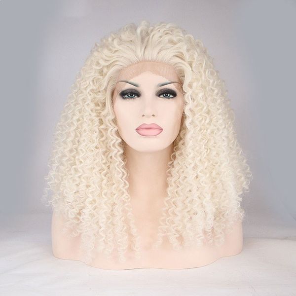 Afro Kinky Curly White Blonde Synthetic Lace Front Wig Blonde