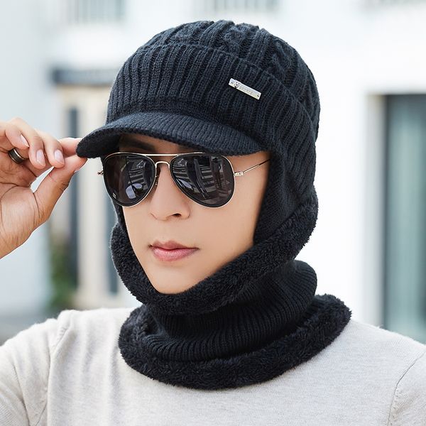 

winter hat scarf skullies beanies for men knitted hat women mask thick balaclava ear cap wool bonnet male beanie hats cap