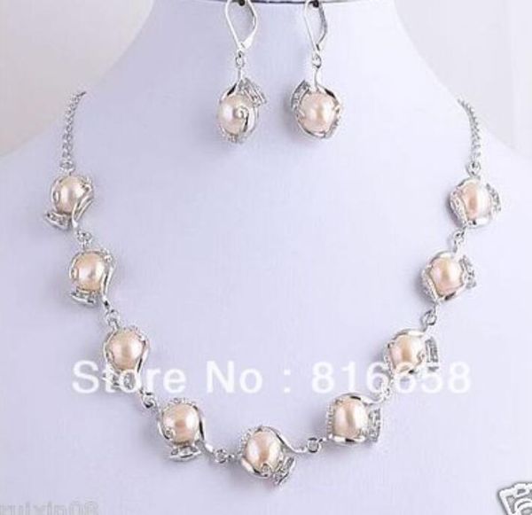 

++++charm pink natural pearls zircon necklace earrings set, Black