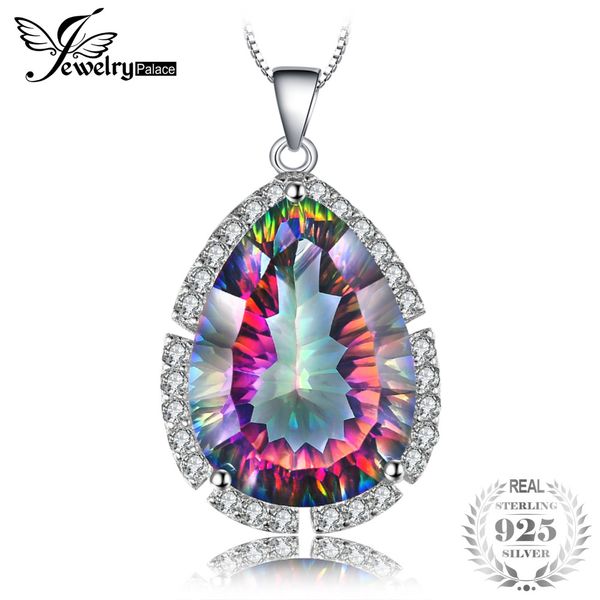 

12ct genuine mystic rainbow fire topaz pendant charm solid 925 sterling silver fine gem stone jewelry women new 2018 hot