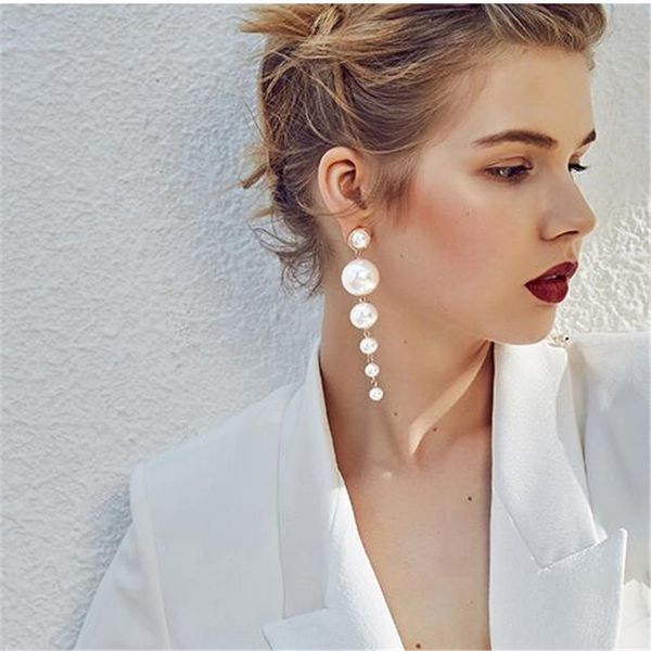 

new gold color white mix size simulated pearl long tassel earrings for women pearl statement dangle earring party gifts ry, Silver