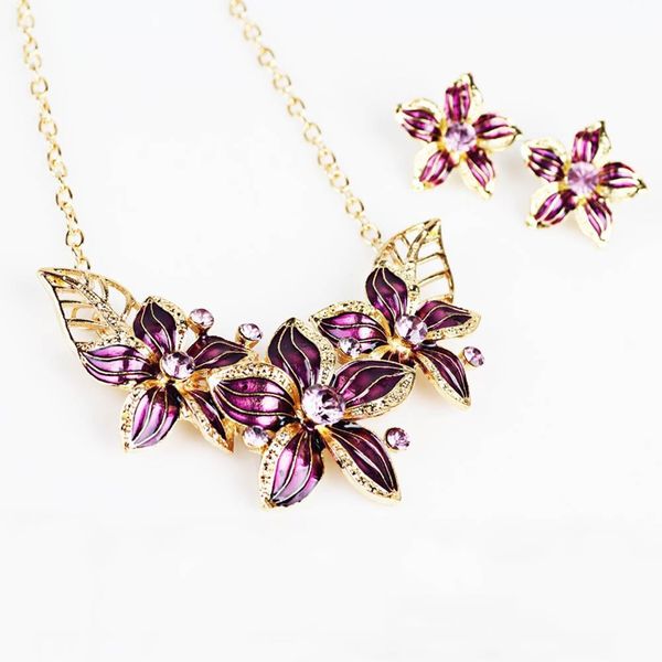 

new arrival women wild fashion flowers drop oil necklace earrings set gift, Silver