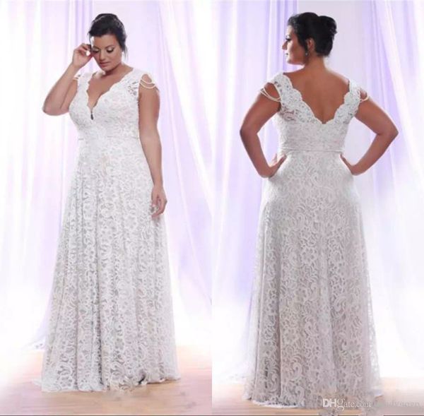 

plus size illusion sheer wedding dresses lace v neck a line fluffy illusion backless wedding bridal gowns custom made, White