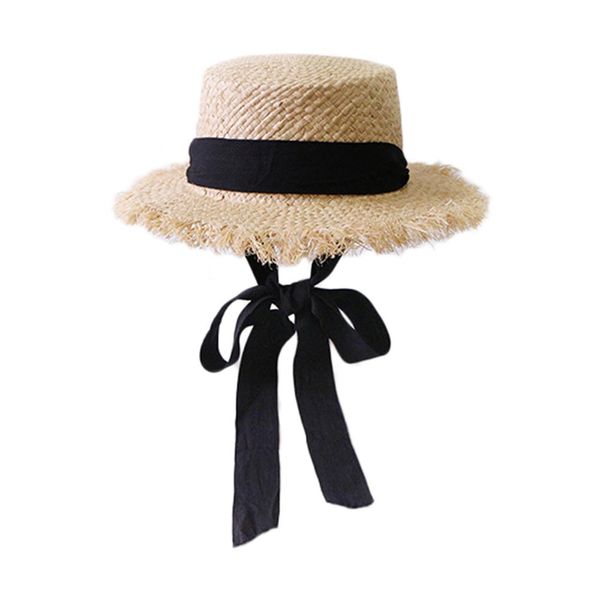 

handmade weave raffia sun hats for women black ribbon lace up large brim straw hat outdoor beach summer caps chapeu feminino, Blue;gray