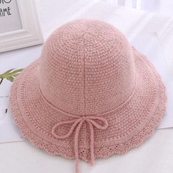 

cap lady autumn winter cashmere knitted fisherman cap korean version of the retro japanese butterfly rope basin cap folding tide, Blue;gray