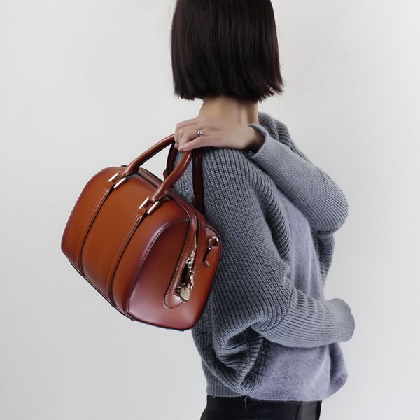 

women's genuine style / shoulder bag 2018 with bag new strap boston long leather rjfow, Red;black