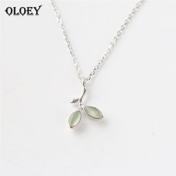 

oloey 100% 925 sterling silver opal leaves buds pendants & necklaces for women creative collar clavicle fine jewelry gift ymn076
