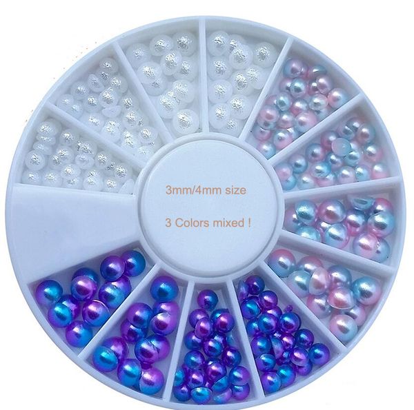 

unicorn pearls nail art 3d nail decoration (pastel gradient) mixed size pearl flat back mermaid gradient charms wheel 3d, Silver;gold