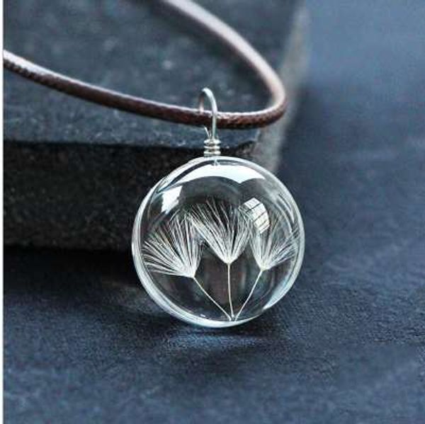 

glass ball dandelion pendant necklace handmade dried flowers necklaces & pendants, Silver