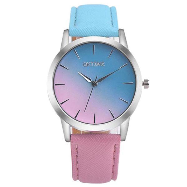 

practical oktime fashion beautiful women watch rainbow leather casual quartz wrist watch clock ladies female, Slivery;brown