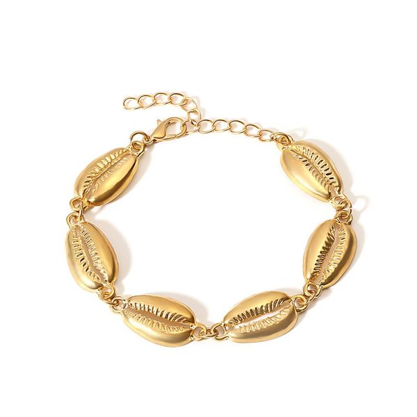 

2018 fashion wholesale gold color paua genuine cowrie sea shell bracelet in adjustable boho 1 pcs chain bracelet for women, Golden;silver