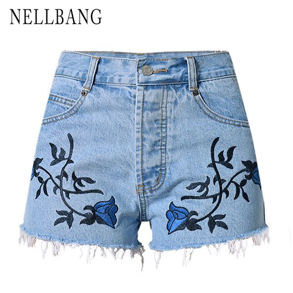 

nellbang embroidery high-waist straight denim shorts tassel 2017 new summer women fashion, White;black