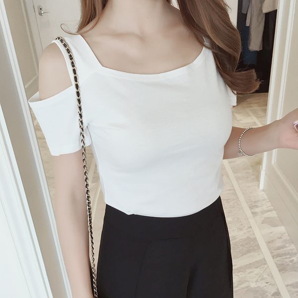 

zsiibo 2018 летние женщины без бретелек сплошной цвет мода тонкий повседневная harajuku корейский bts большой размер с коротким рукавом футб, White