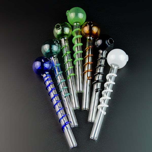 Acessórios Pyrex Cachimbo queimador de óleo de vidro grosso Cachimbo de mão de vidro com decoração em espiral Cachimbos de 5,5 polegadas Tubo reto Dab Spoon Pipe SW26