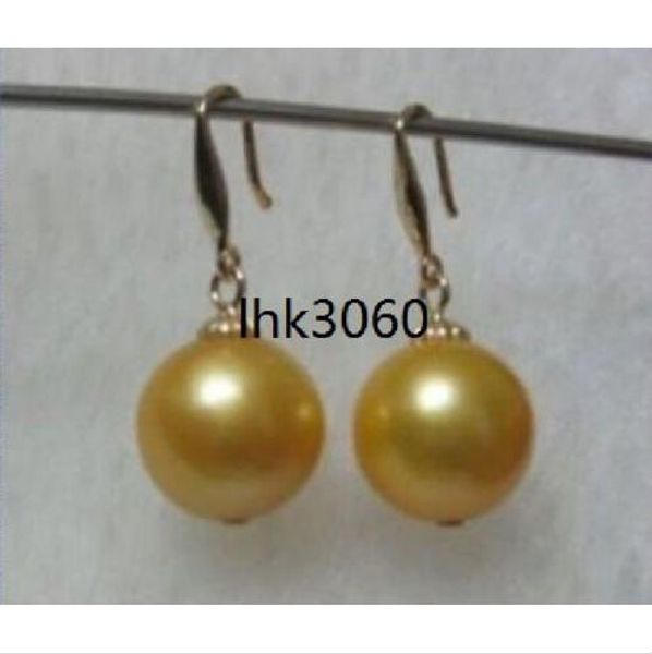 

charming 12-11mm natural south sea golden yellow pearl earring 14k hook